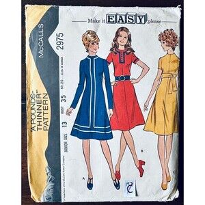 Vtg McCalls 2975 Misses Junior A-Line Dress Back Zipper Pattern Sz 13 CUT 1970s